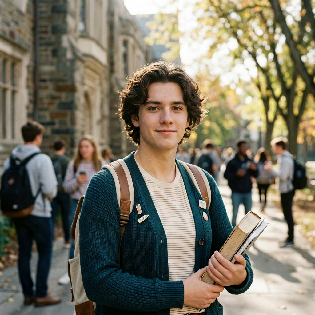 Female college student holding books outdoors on a sunny campus